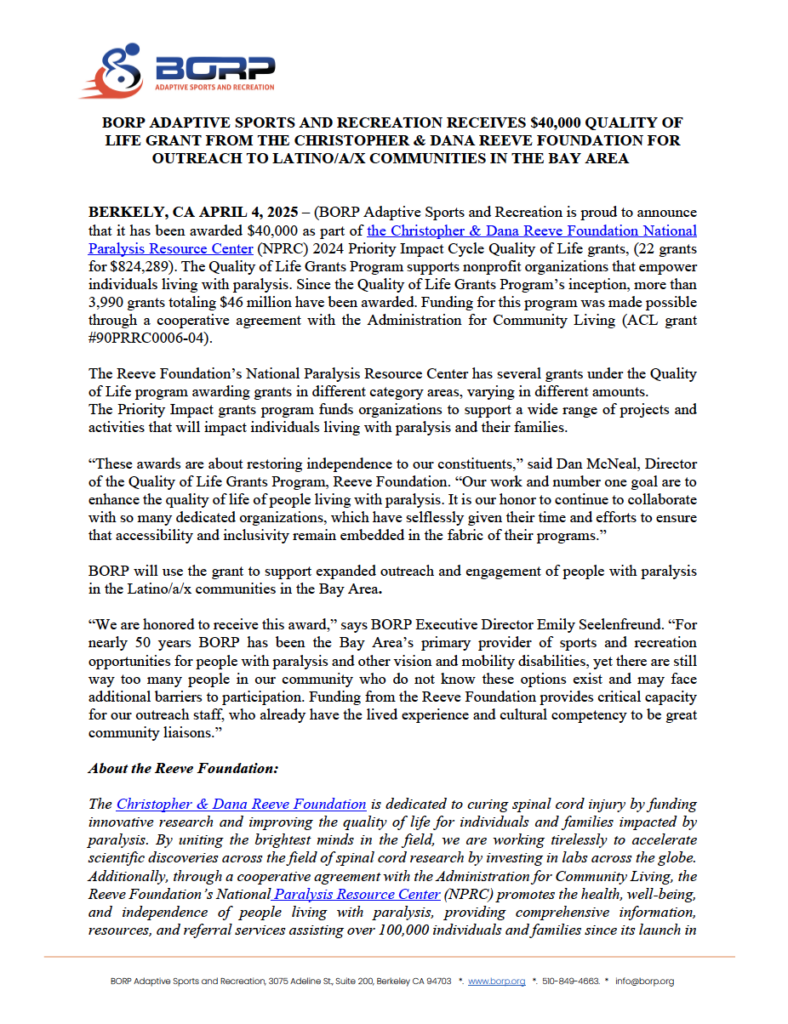 Image of a press release with the BORP logo